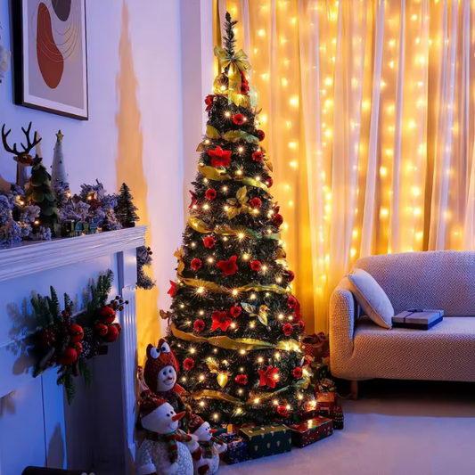 Árbol De Navidad Desplegable - Totalmente decorada y con 180 luces