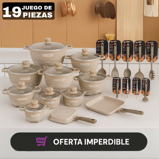 Conjunto de Ollas de Cerámica 19 Piezas Antiadherentes - Black Friday