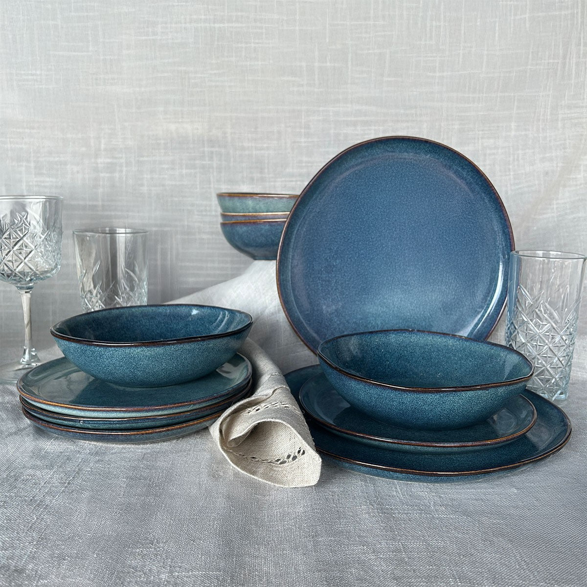 Set Vajilla 24 Piezas Cerámica Azul Línea Efes